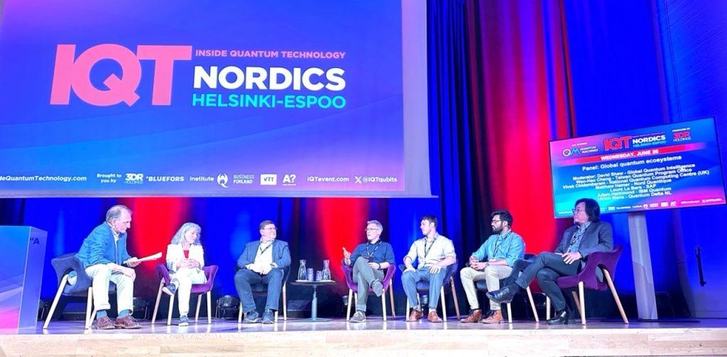 IQT Nordics量子科技國際會議，國科會量子系統推動小組執行長張文豪（右1）於論壇中說明國家量子計畫的執行策略。