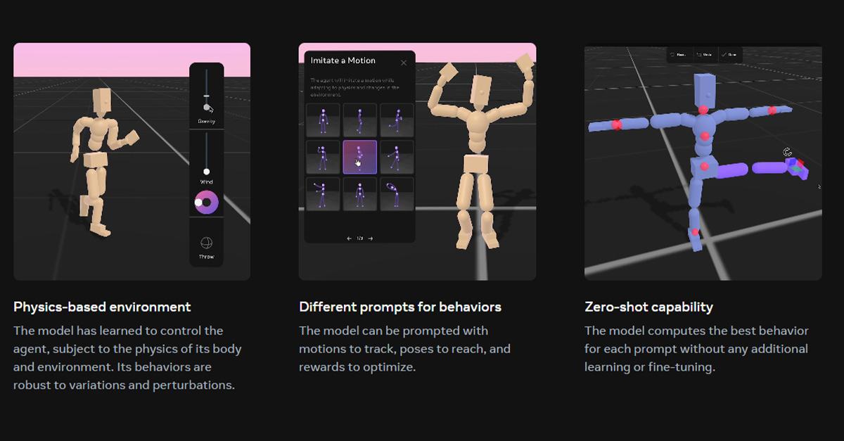 「Motivo」模型致力於優化虛擬化身的全身動作控制，使其動作更接近真實人類，並增強互動的流暢性。