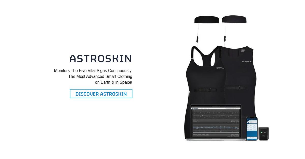 一家加拿大科技公司Hexoskin 研發的「Astroskin」智慧型內衣，採用特殊材質製成，搭配人工智慧演算法，協助維持太空人健康。